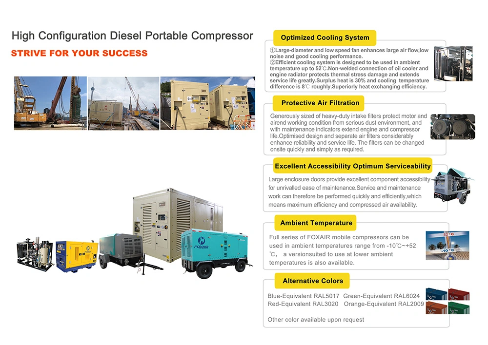 Portable Heavy Duty Screw Air Compressor Driven by Diesel