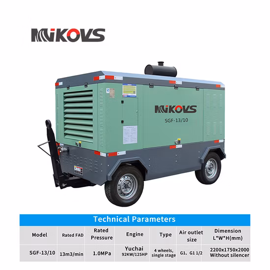 Best Selling High Pressure Low Energy Consumption 55kw 7bar Portable Diesel Screw Air Compressor for Transportation